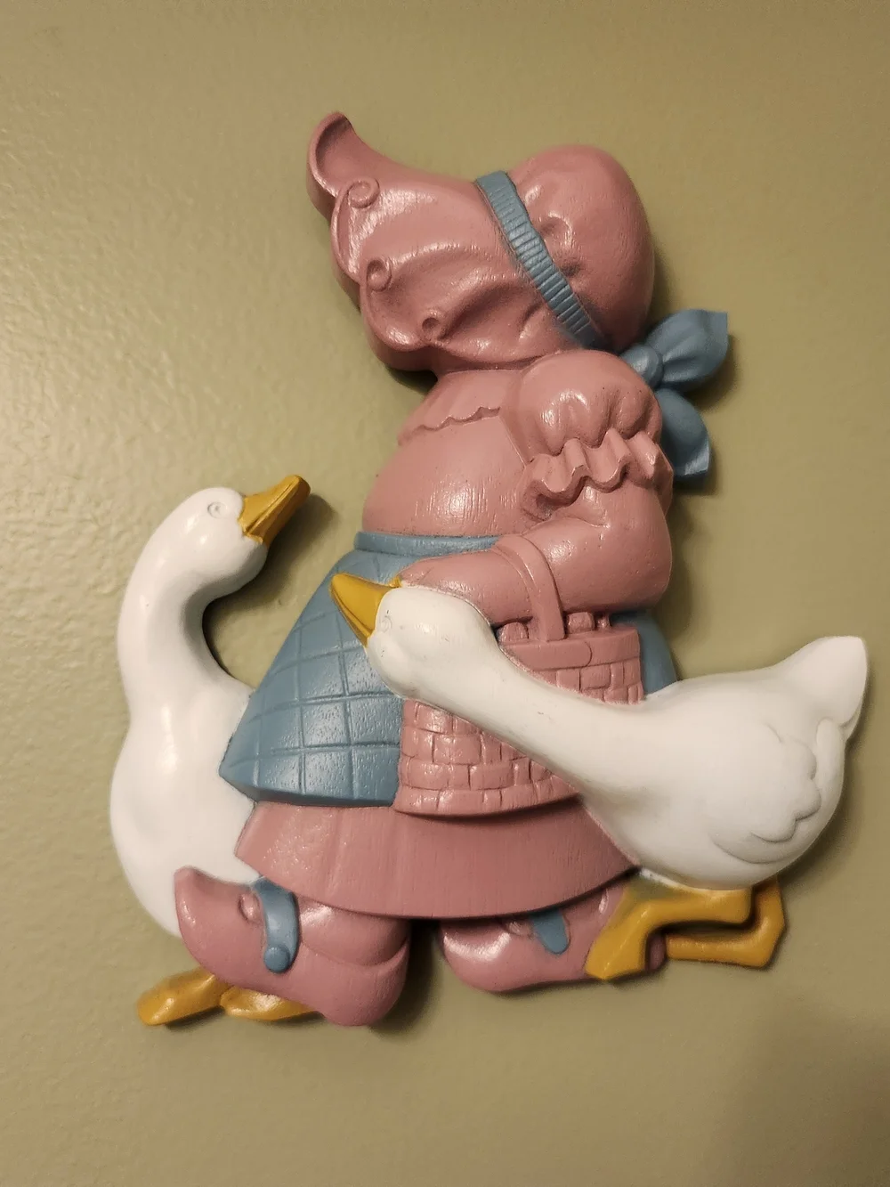 Burwood Pink & Blue Girl with Geese Plastic Wall Accent From 1988